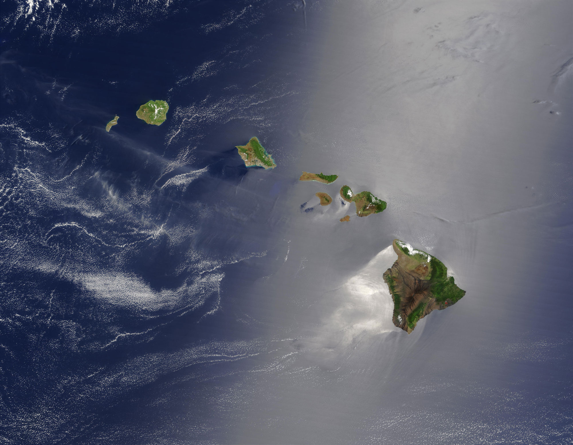 A satellite image showing the Hawaiian Islands.